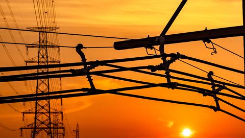power grid at sunset