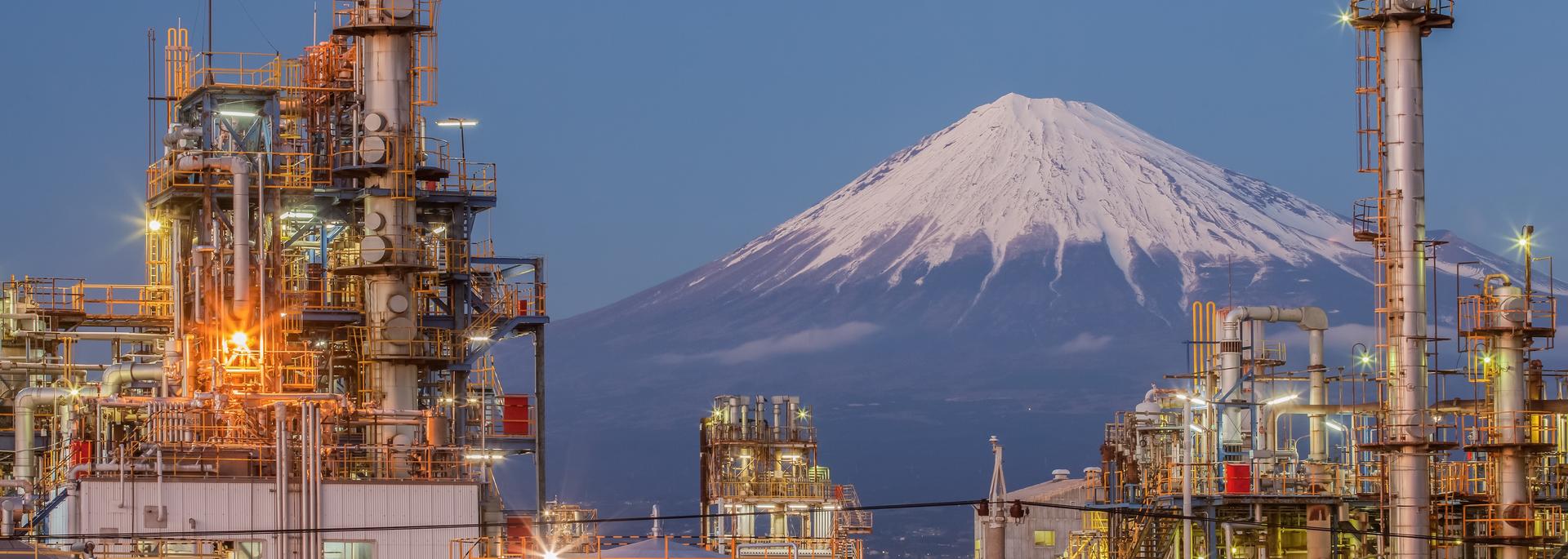 Mountain Fuji and Industry factory view at Shizuoka prefecture